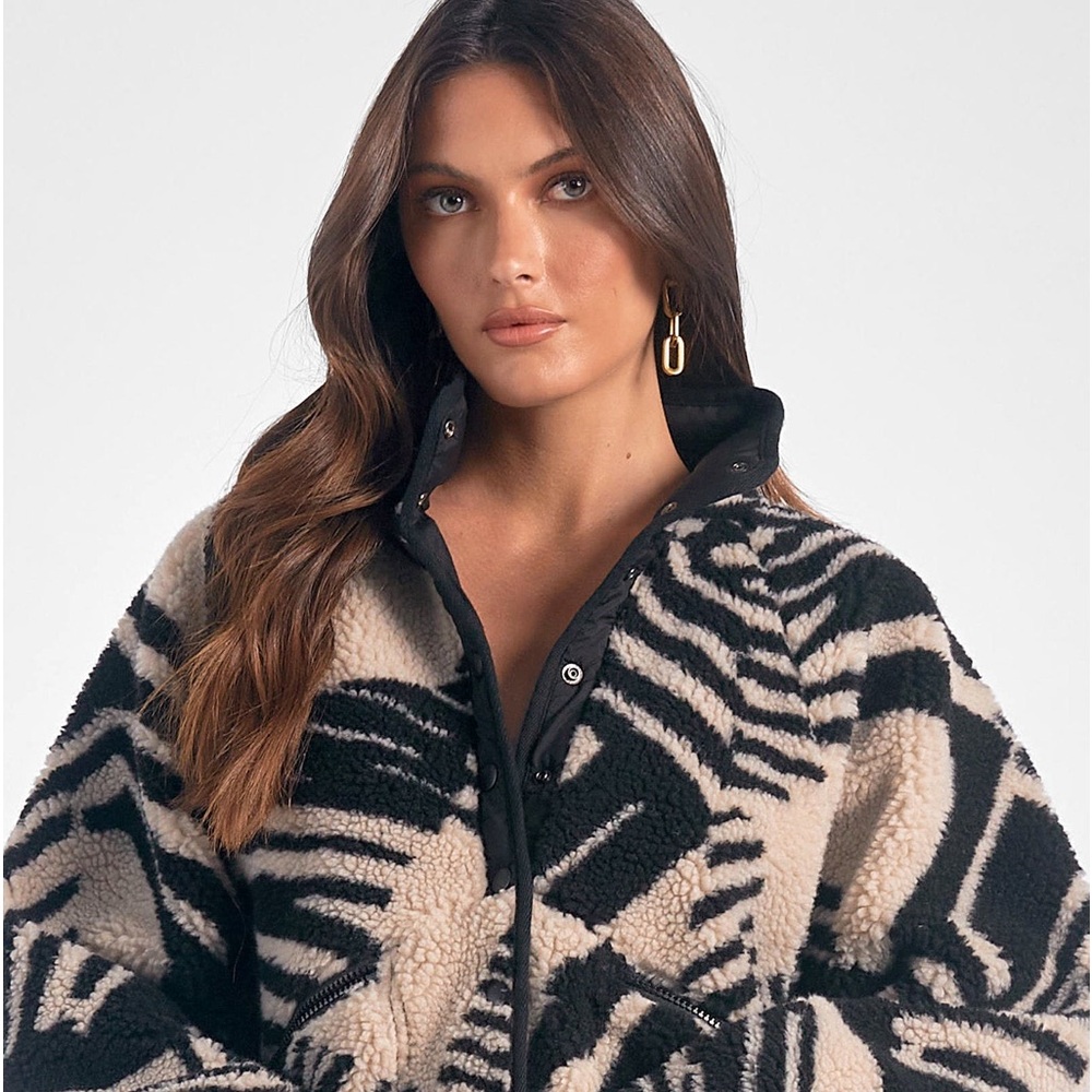 Abstract Print Sherpa Jacket